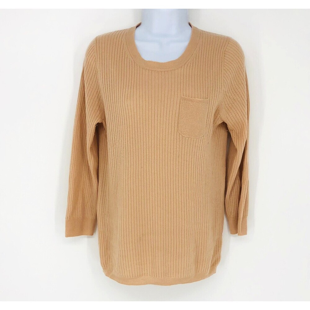 J. Crew Italian Cashmere M Ribbed Baby Pink Pocket Sweater Long Sleeve Y2K Style